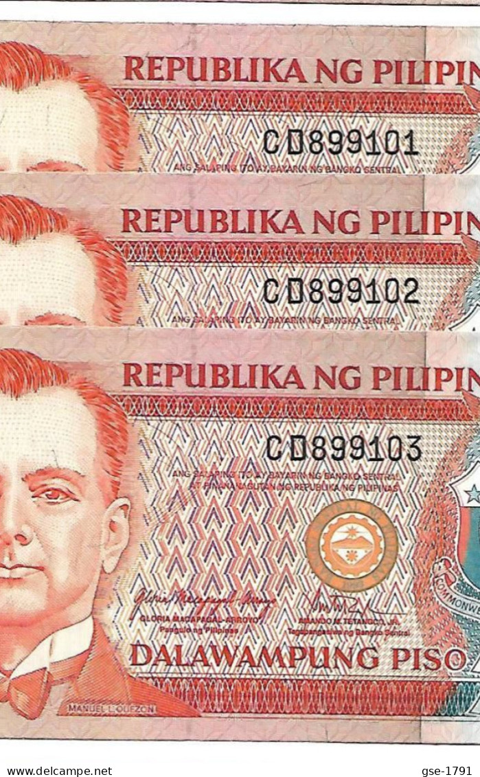 PHILIPPINES  20 PISO #182J   2010 Sign; Gloria MACAPAGAL TETANGO  Seal 5,  Lot De 3 En Série NEUFS - Philippines