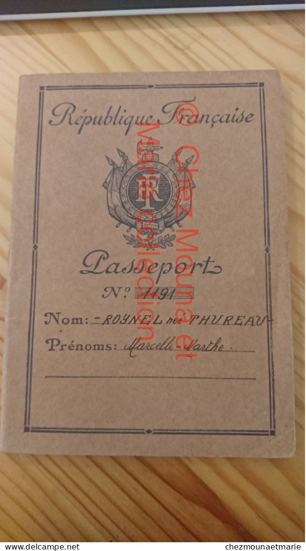 1952 PASSEPORT THUREAU MARCELLE EP ROYNEL NEE EN 1919 A ST JEAN D ASSE SARTHE METIER POINTEAU - Historische Dokumente