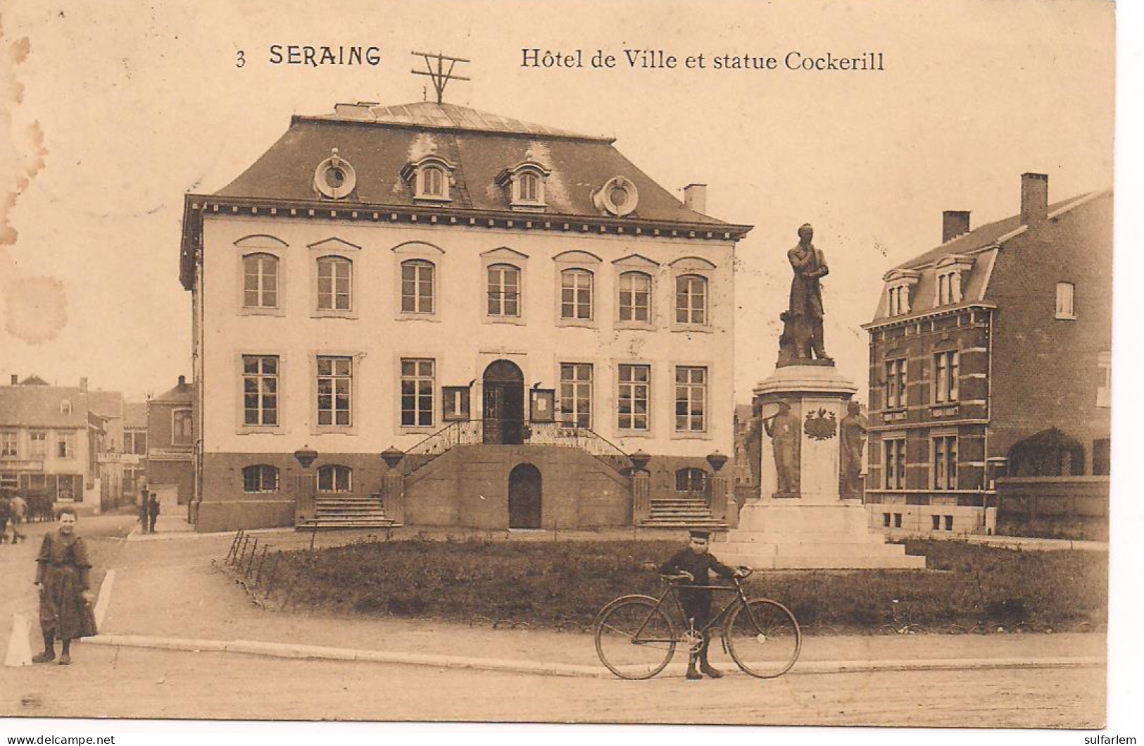 Carte Postale. SERAING. Hôtel De Ville Et Statue Cockerill.1912 - Seraing