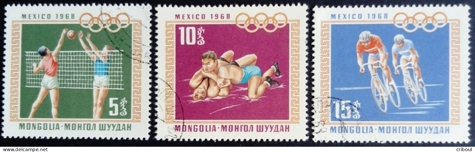 Mongolie Mongolia 1968 Sport Jeux Olympiques Olympic Games Volleyball Lutte Cyclisme Yvert 452 453 454 O Used - Mongolie