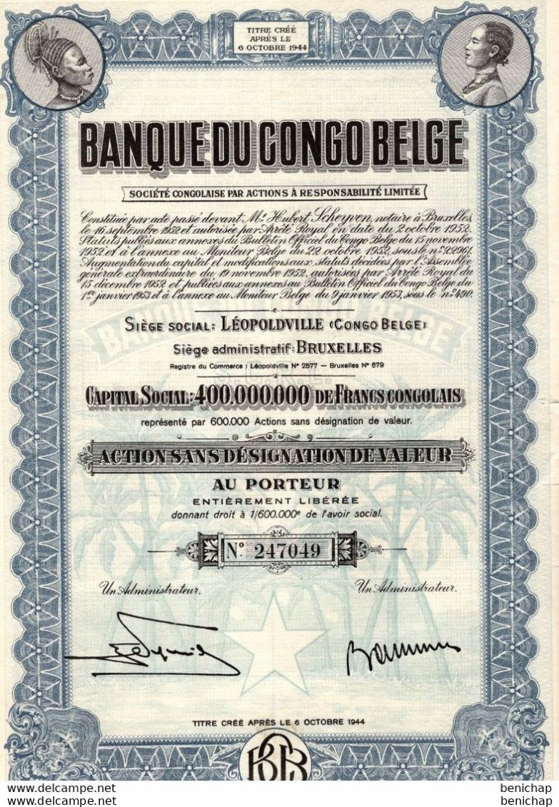 Banque Du Congo Belge - Action Sans Désignation De Valeur - Succursale De La Général De Banque - Léopoldville - 1953 - Afrika