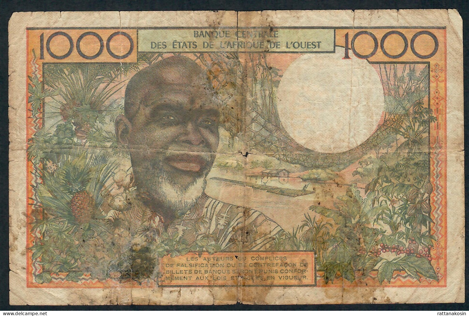 W.A.S. UPPER VOLTA (  BURKINA FASO ) P303Cb 1000 FRANCS 20.3.1961 SIGNATURE 1  GOOD / TEARS - West African States