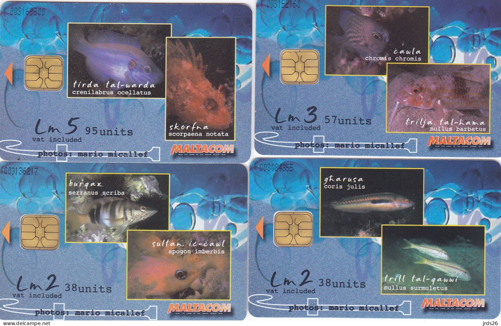 Malta 4 Phonecards Chip  - - - Fishes Complete Series - Malta