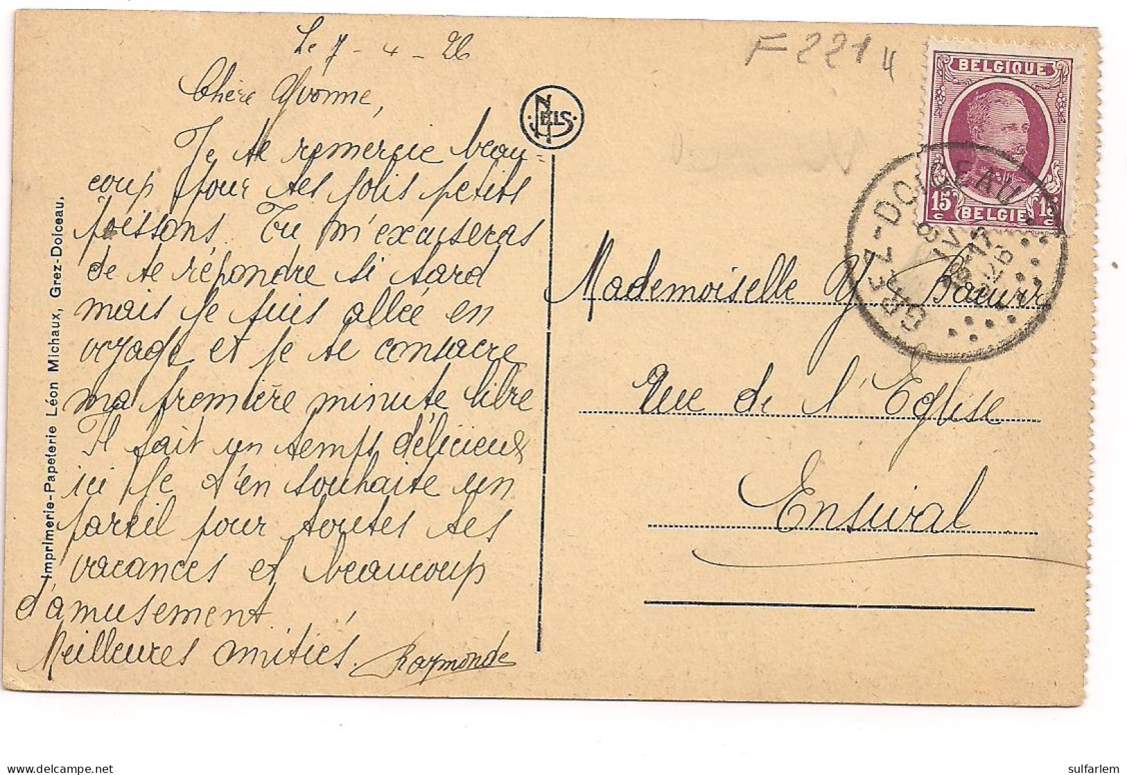Carte Postale. GREZ DOICEAU. Le Franc Moulin. 1928 - Graven
