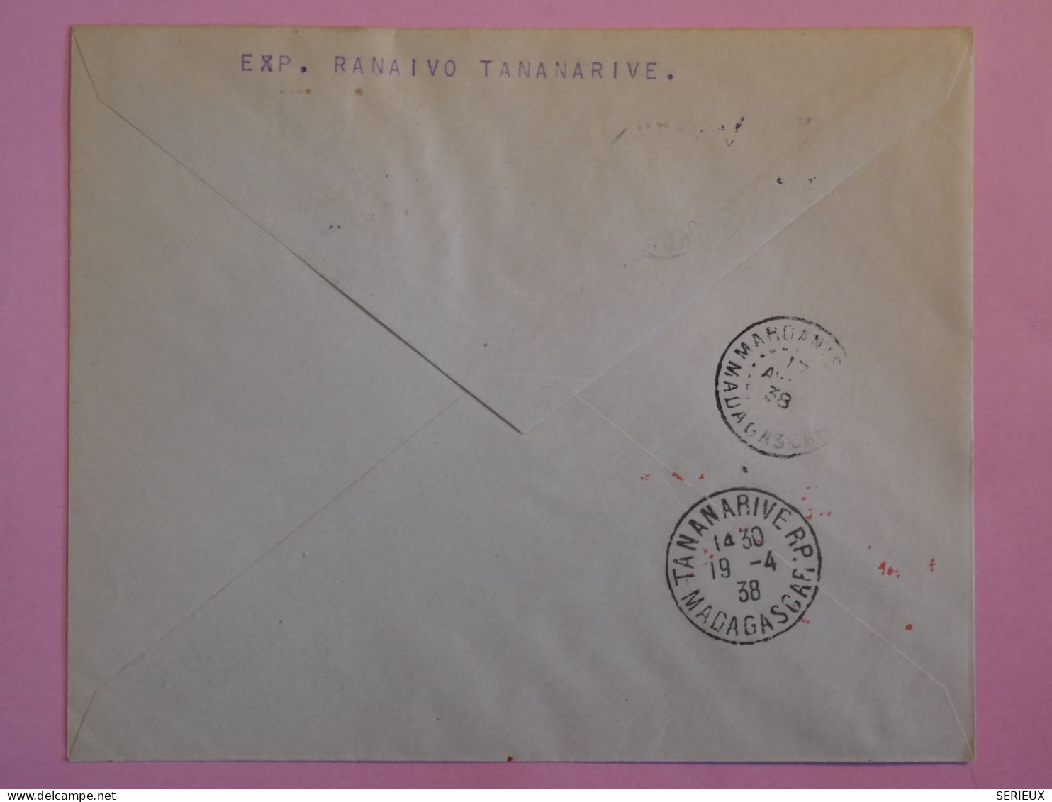 BQ 1 MADAGASCAR  BELLE LETTRE 1ER VOL RR  1938 TANANARIVE A MAROANT SETRA +RETOUR + ++AFFRANC. INTERESSANT++ - Airmail