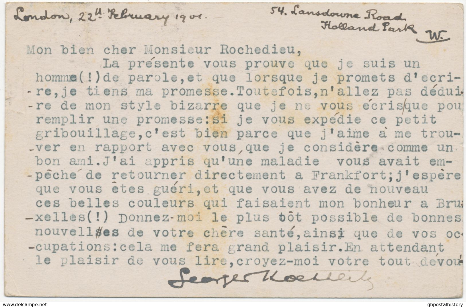 GB 1901, QV 1d Lilac 16 Dots On Superb Postcard To Frankfort With Barred Duplex-cancel "NOTTING-HILL / W. / 37 B" - Cartas & Documentos