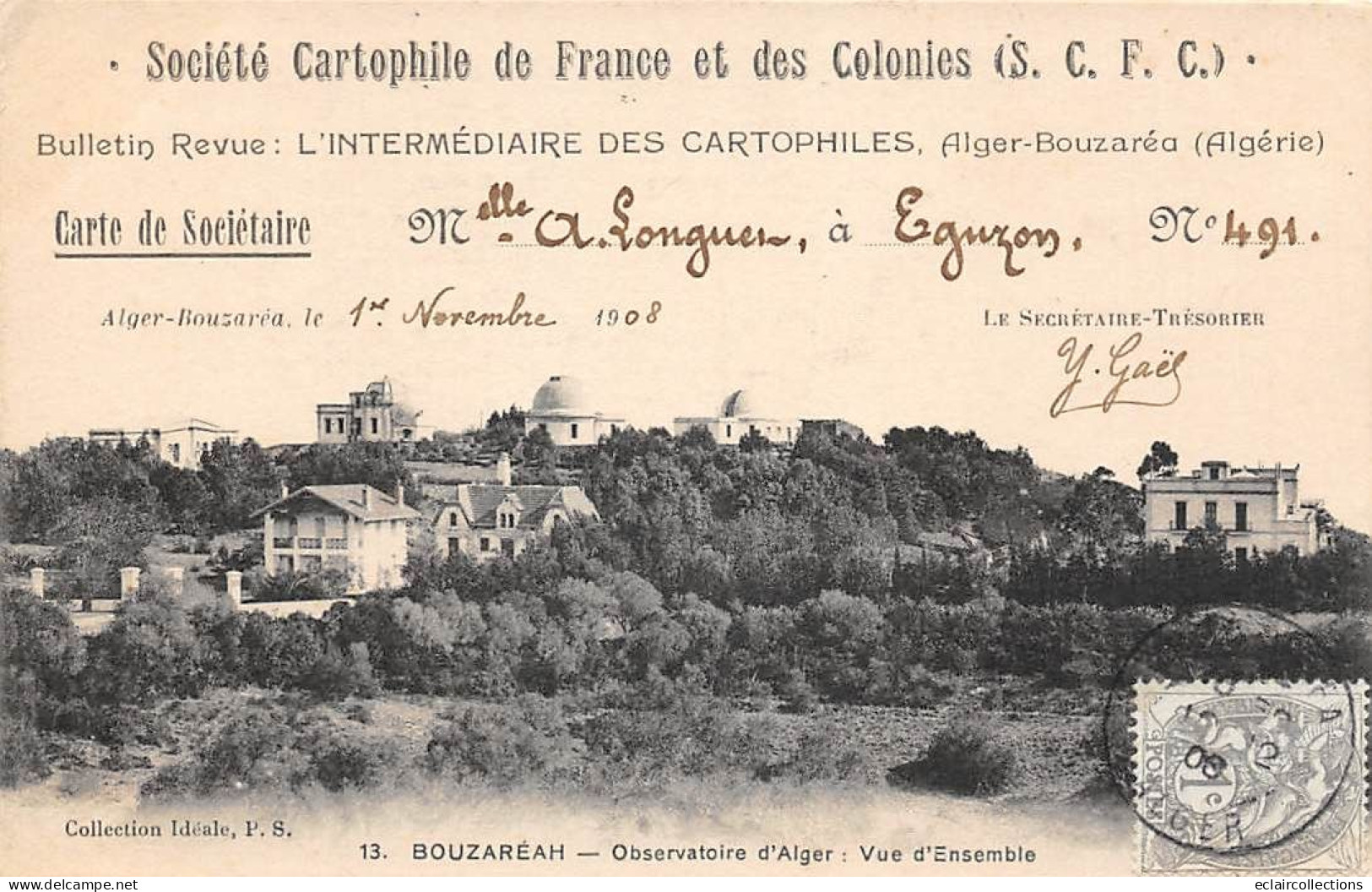 Thème Carte Postale   Société Cartophile De France Carte De Sociétaire Alger -  Bouzaréah Algérie     (voir Scan) - Autres & Non Classés