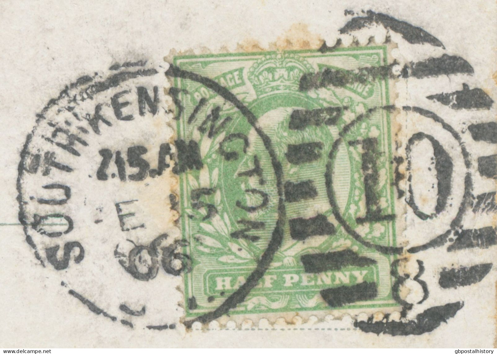 GB 1906 EVII ½d Yellow-green On VF Col. Postcard With Clear Barred Duplex-cancel "SOUTH-KENSINGTON / S.W / 10 / 8" - Covers & Documents