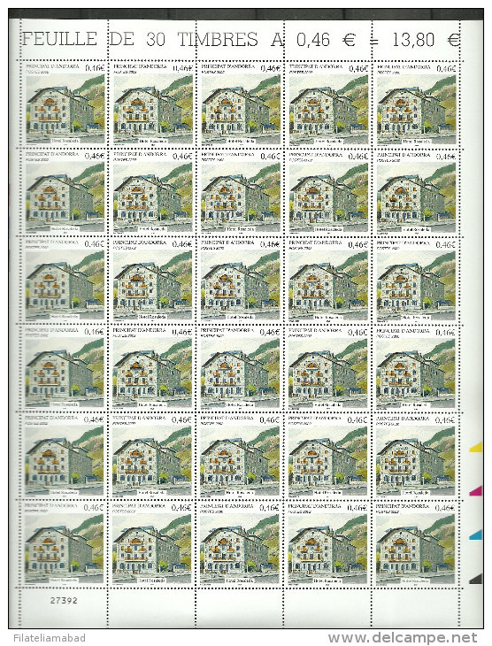 ANDORRA- 30 SELLOS HOJA ENTERA HOTEL ROSALEDA YVERT Nº 567 PRECIO YVERT 45,00  € - Blocks & Sheetlets