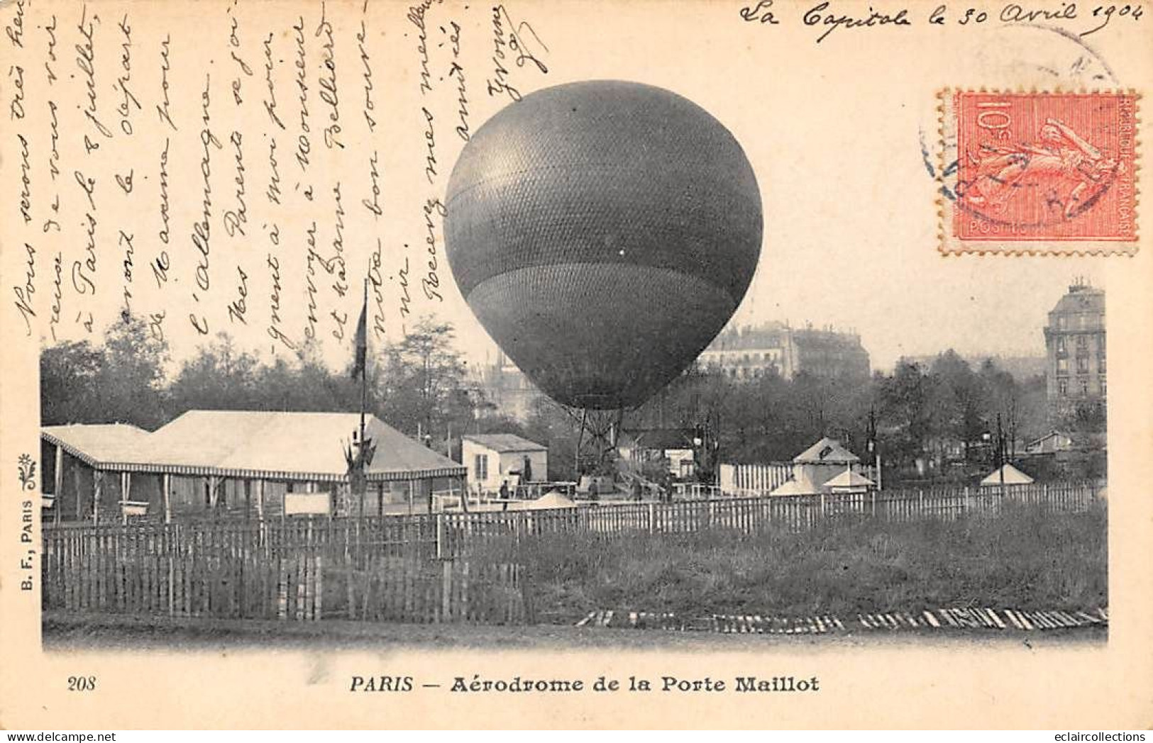 Thème   Aérostation.   Aérodrome De La Porte Maillot  Ballon   N° 208      (voir Scan) - Fesselballons
