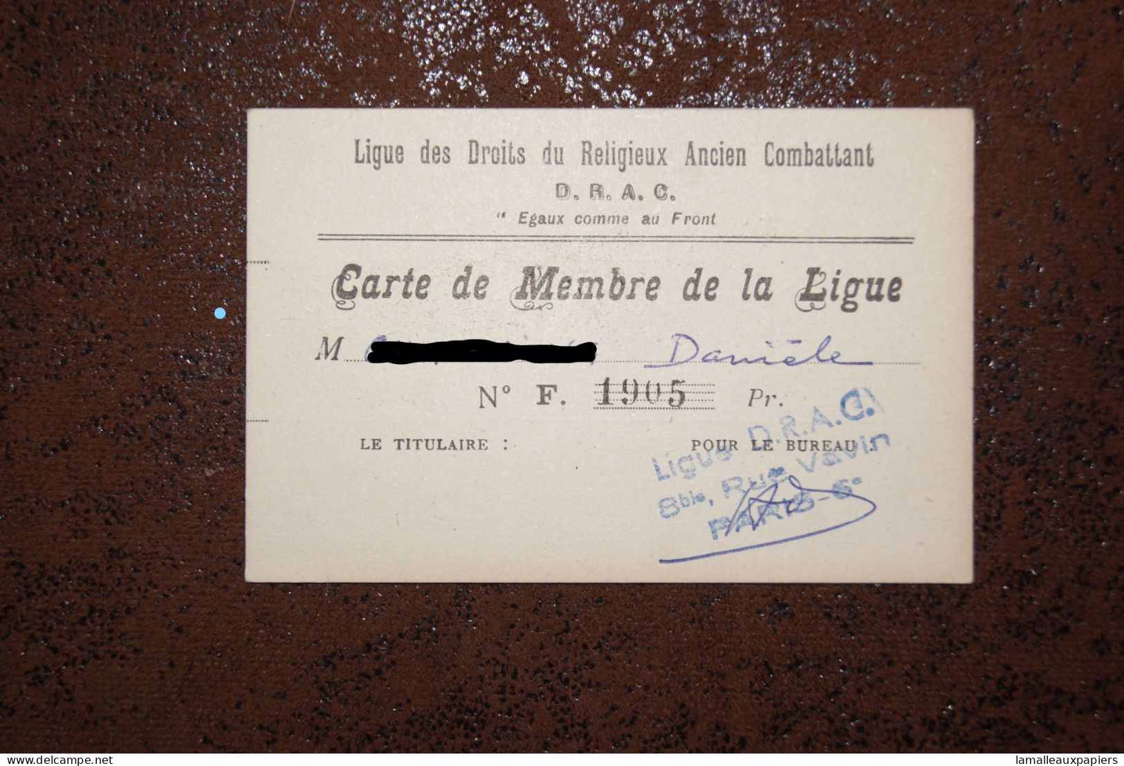 Carte Membre Ligue Des Droits Des Religieux Anciens Combattants 1964 - Documents