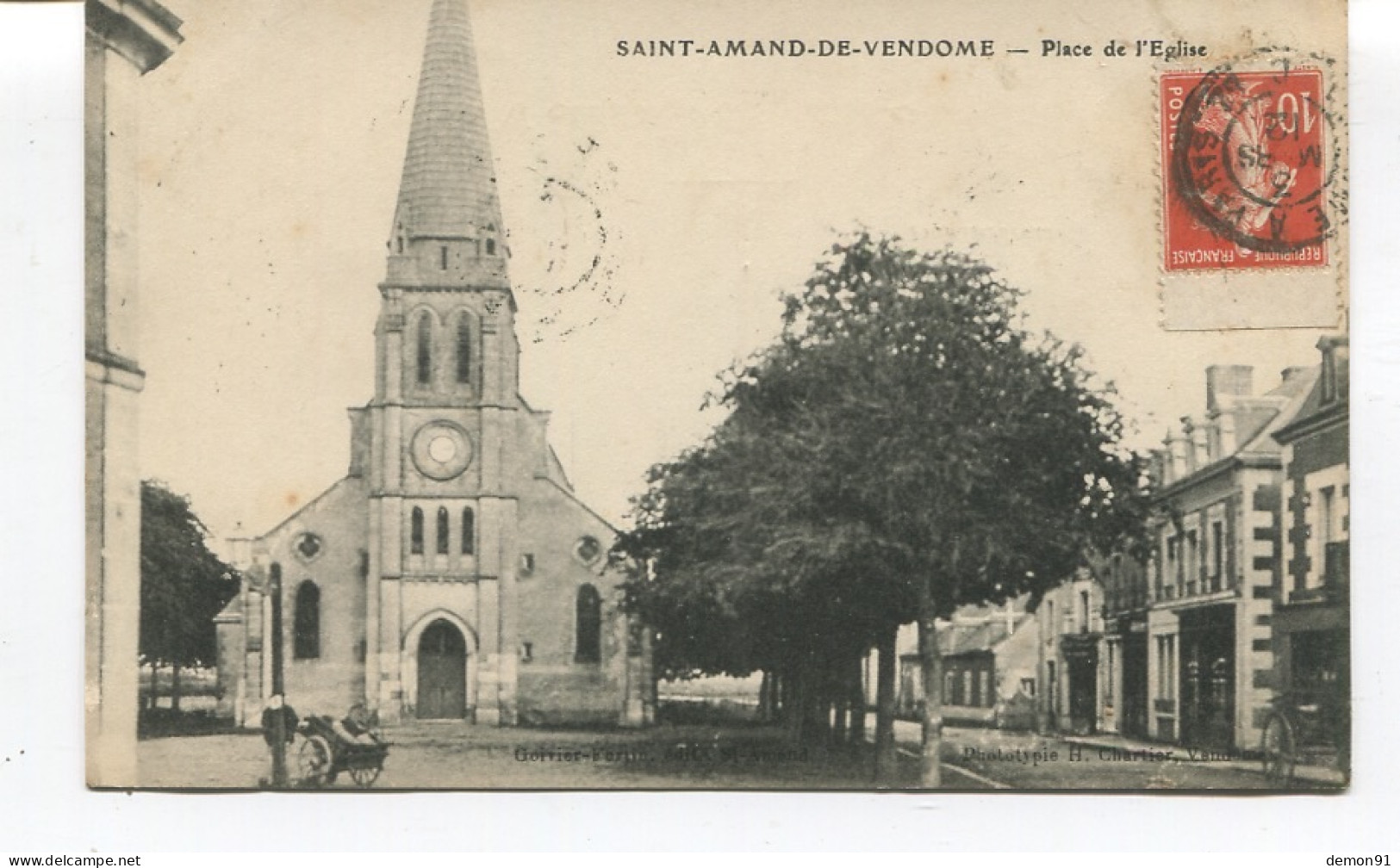 CPA - ST AMAND DE VENDOME ( LONGPRE ) Place De L'Eglise - 1912 - - Saint Amand Longpre