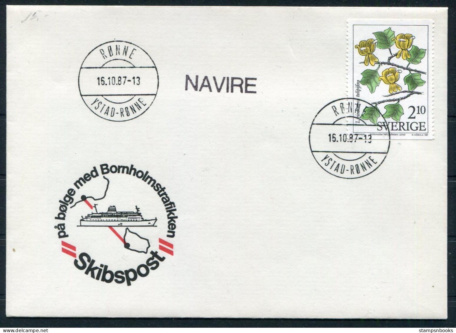 1987 Sweden Denmark Bornholm Ystad - Ronne Ship NAVIRE Skibspost Cover - Cartas & Documentos