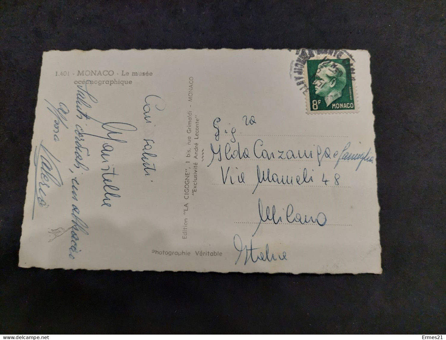 Cartolina 1951 Principato Di Monaco . Museo Oceanografico.  Condizioni Eccellenti. Viaggiata. - Oceanografisch Museum