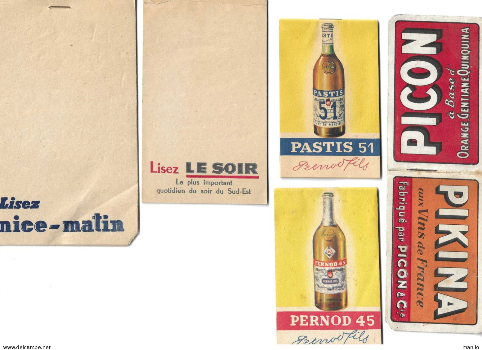 5 Carnets Facturettes Publicité BISTRO -PIKINA PICON - PERNOD 45 PASTIS 51 - NICE MATIN - LE SOIR Quotidiens Du SUD-EST - Facturas