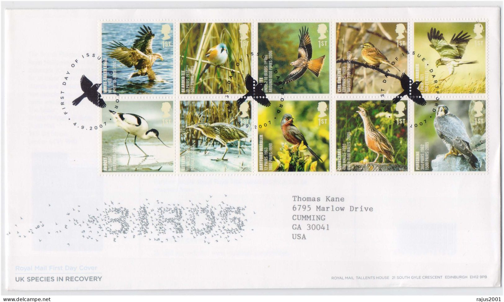 UK Species In Recovery, Eagle, Sparrow, Falcon, Kite Bunting, Beautiful Birds, Bird, Animal, Pictorial Cancellation FDC - Sparrows