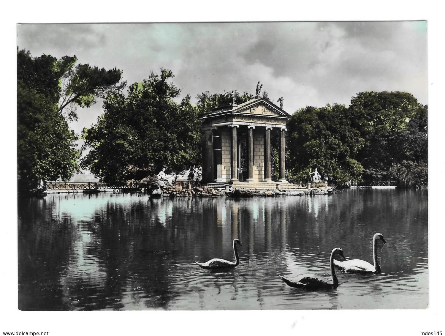 RP Italy Rome Villa Borghese Laghetto Pond Swans Glossy Real Photo 4x6 Postcard - Parken & Tuinen