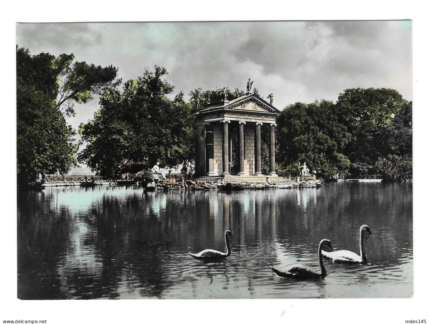 RP Italy Rome Villa Borghese Laghetto Pond Swans Glossy Real Photo 4x6 Postcard - Parchi & Giardini