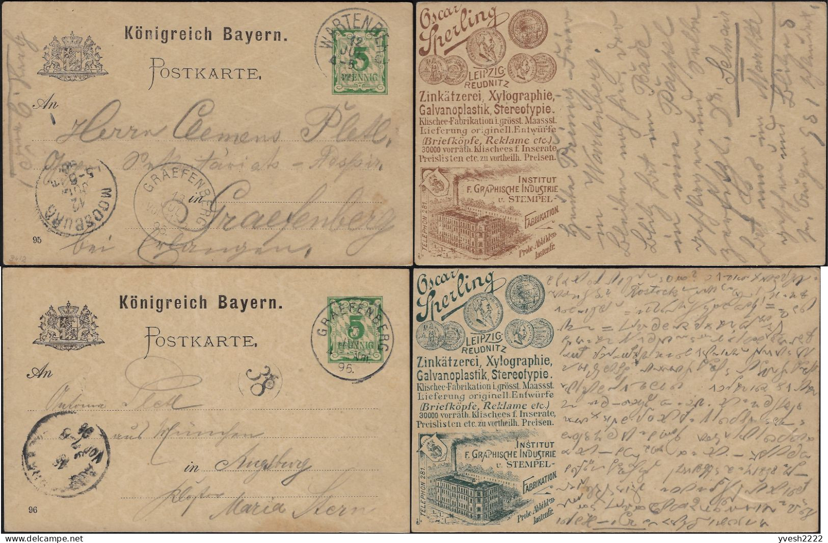 Bavière 1895. 2 Cartes Postales TSC. Oscar Sperling, Leipzig Reudnitz. Industrie Graphique Et Fabrication De Cachets - 1894 – Antwerpen (Belgien)