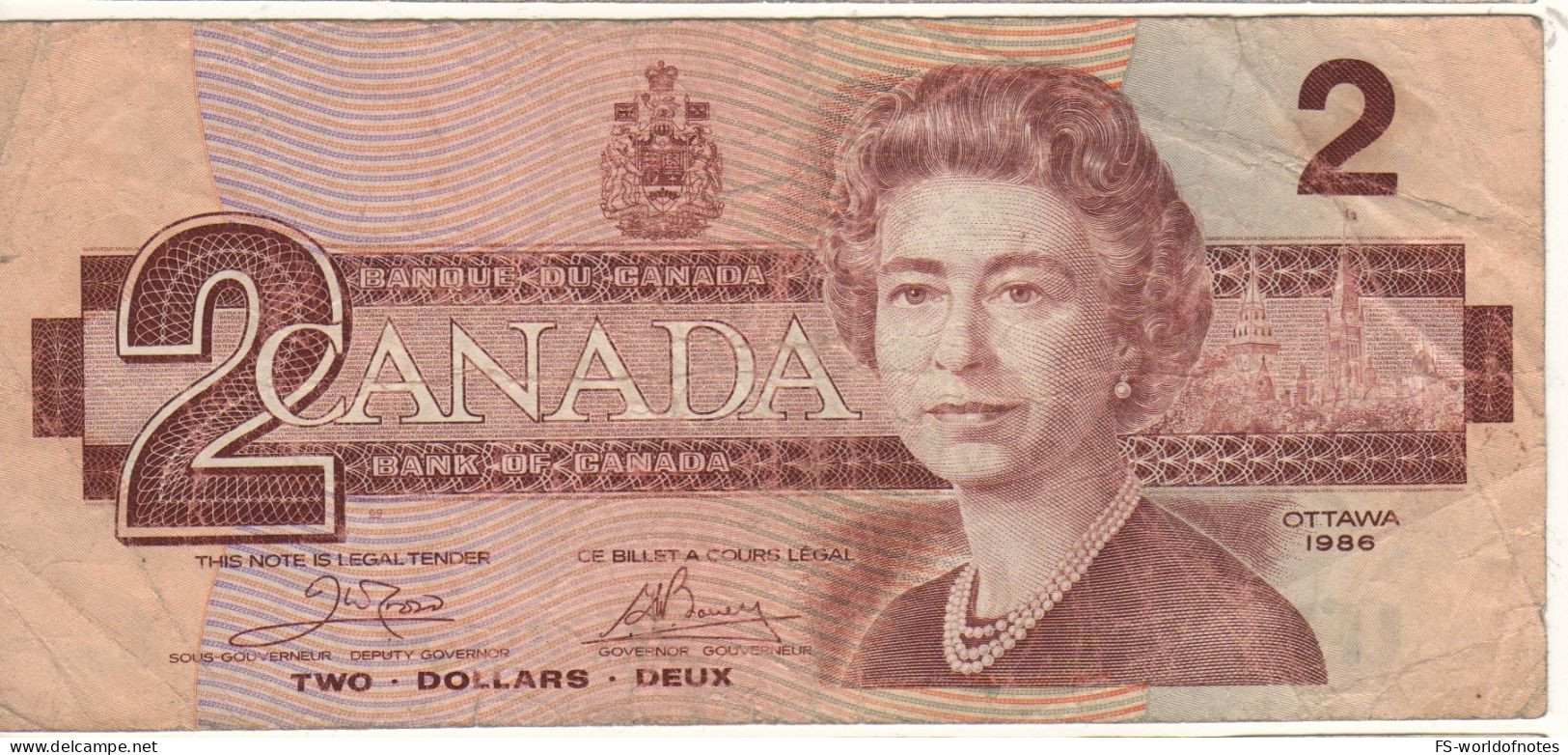 CANADA  $ 2 Dollars     P94a   1986 ( Queen Elizabeth - Robins Birds At Back   Signature Crow + Bouey) - Canada