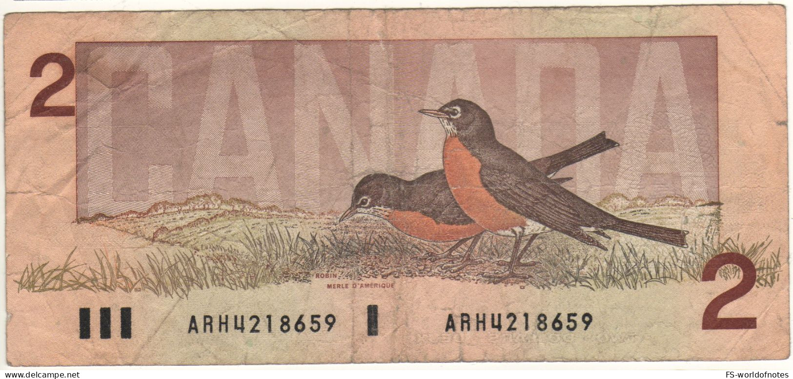 CANADA  $ 2 Dollars     P94a   1986 ( Queen Elizabeth - Robins Birds At Back   Signature Crow + Bouey) - Canada