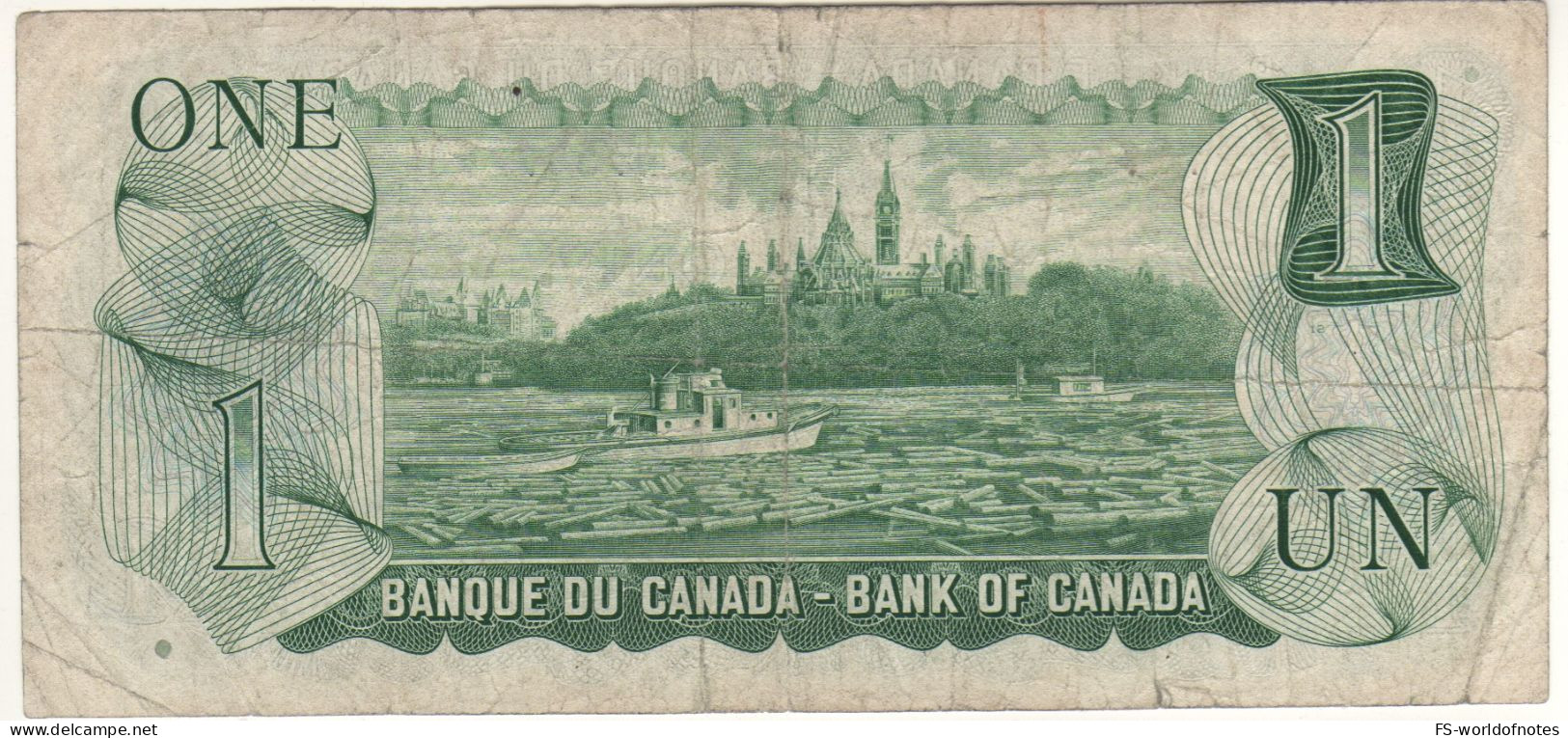 CANADA  $ 1 Dollar   P85a  1973  ( Queen Elizabeth - Parliament Building, Ottawa River At Back   Sign.  Lawson & Bouey ) - Canada