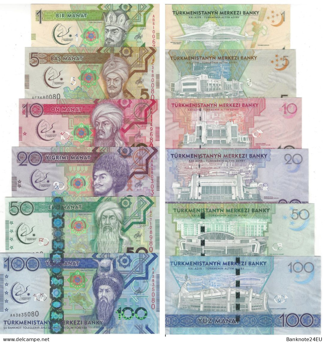 Turkmenistan 1-5-10-20-50-100 Manat 2017 Unc Pn 36a-41a - Turkménistan