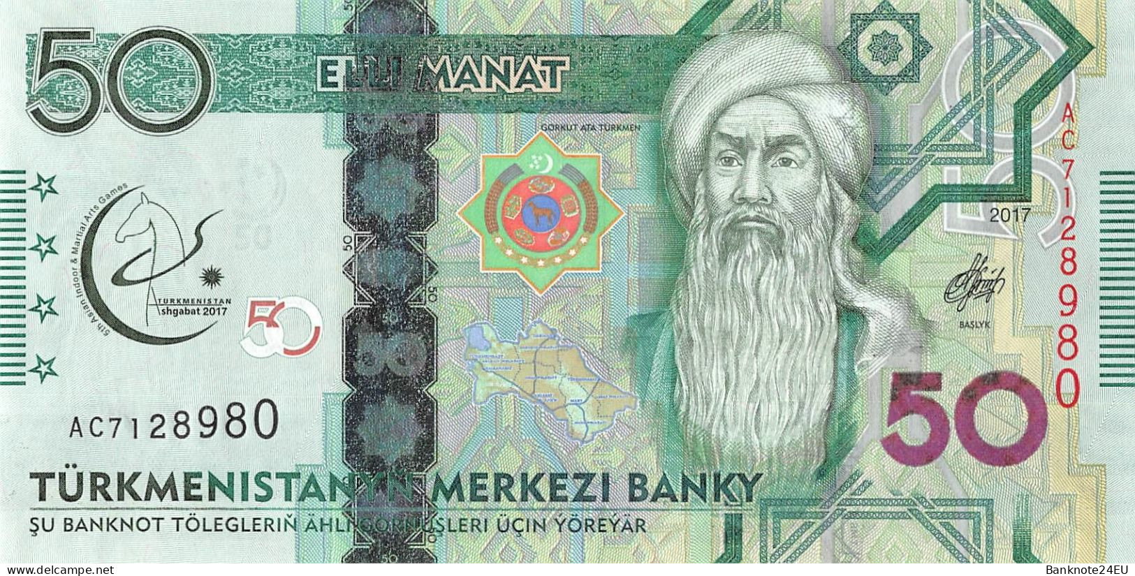 Turkmenistan 1-5-10-20-50-100 Manat 2017 Unc Pn 36a-41a