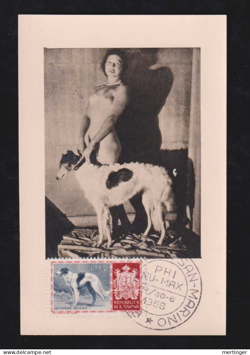 San Marino 1958 Maximum Card Girl With Russian Greyhound - Storia Postale