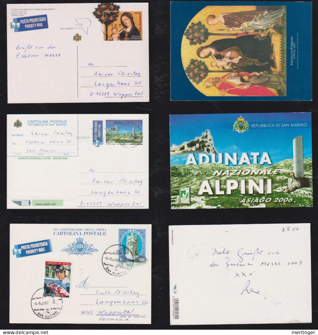 San Marino 2006-07 3 Stationery Postcard To WUPPERTAL Germany - Covers & Documents