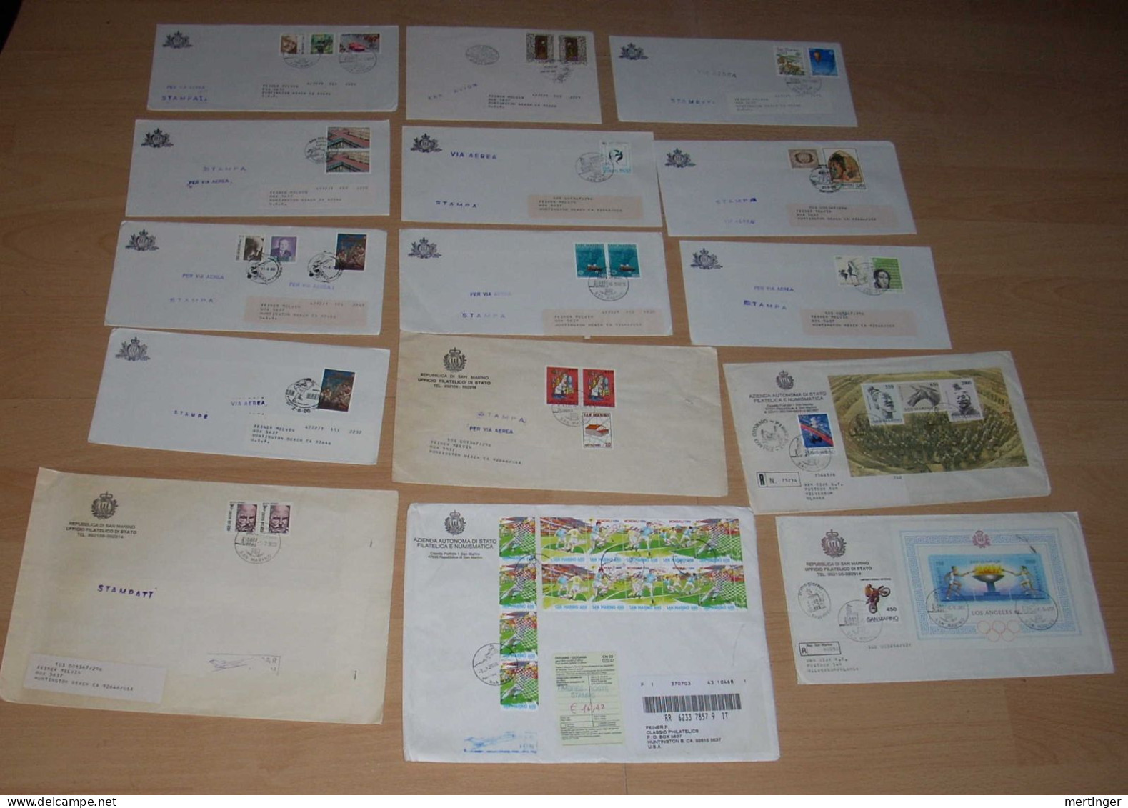 San Marino Ca 1983-2006 Collection 15 Airmail Covers To USA - Cartas & Documentos