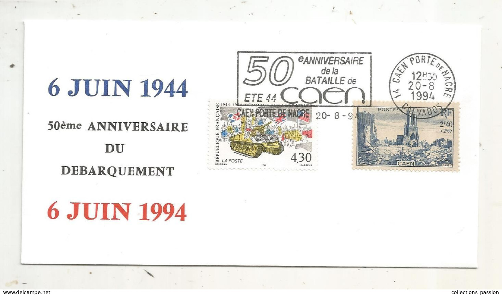 Libération,flamme: 50 E Anniversaire De La Bataille De CAEN, 14 ,CAEN PORTE DE NACRE, 20-8-1994,,frais Fr 1.65 E - Liberation