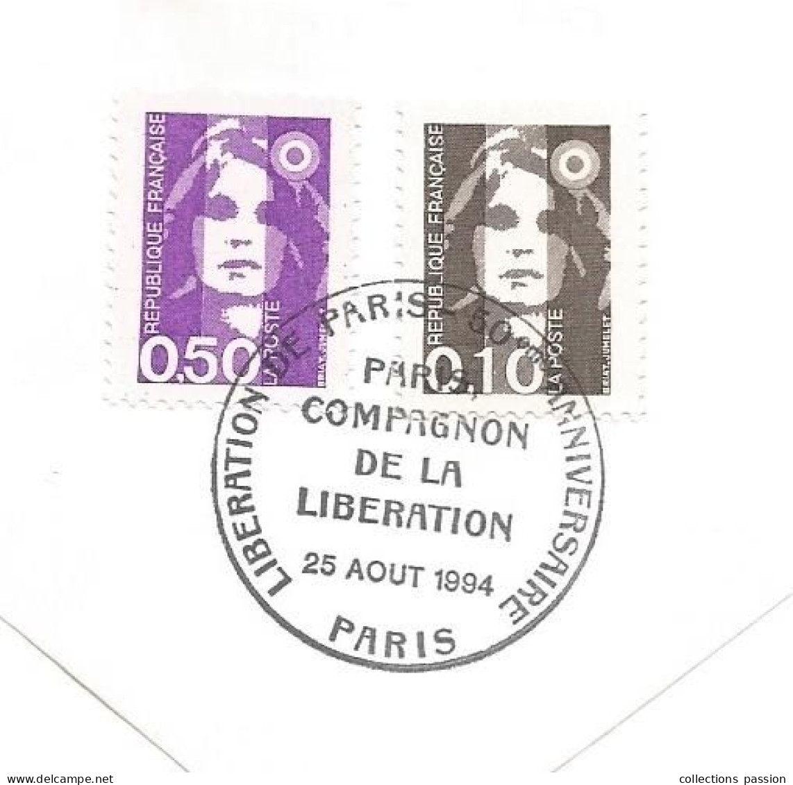 Libération, Cachet Commémoratif, Libération De Paris , Compagnon De La Libération, 25 Aout1994,,frais Fr 1.65 E - Liberation