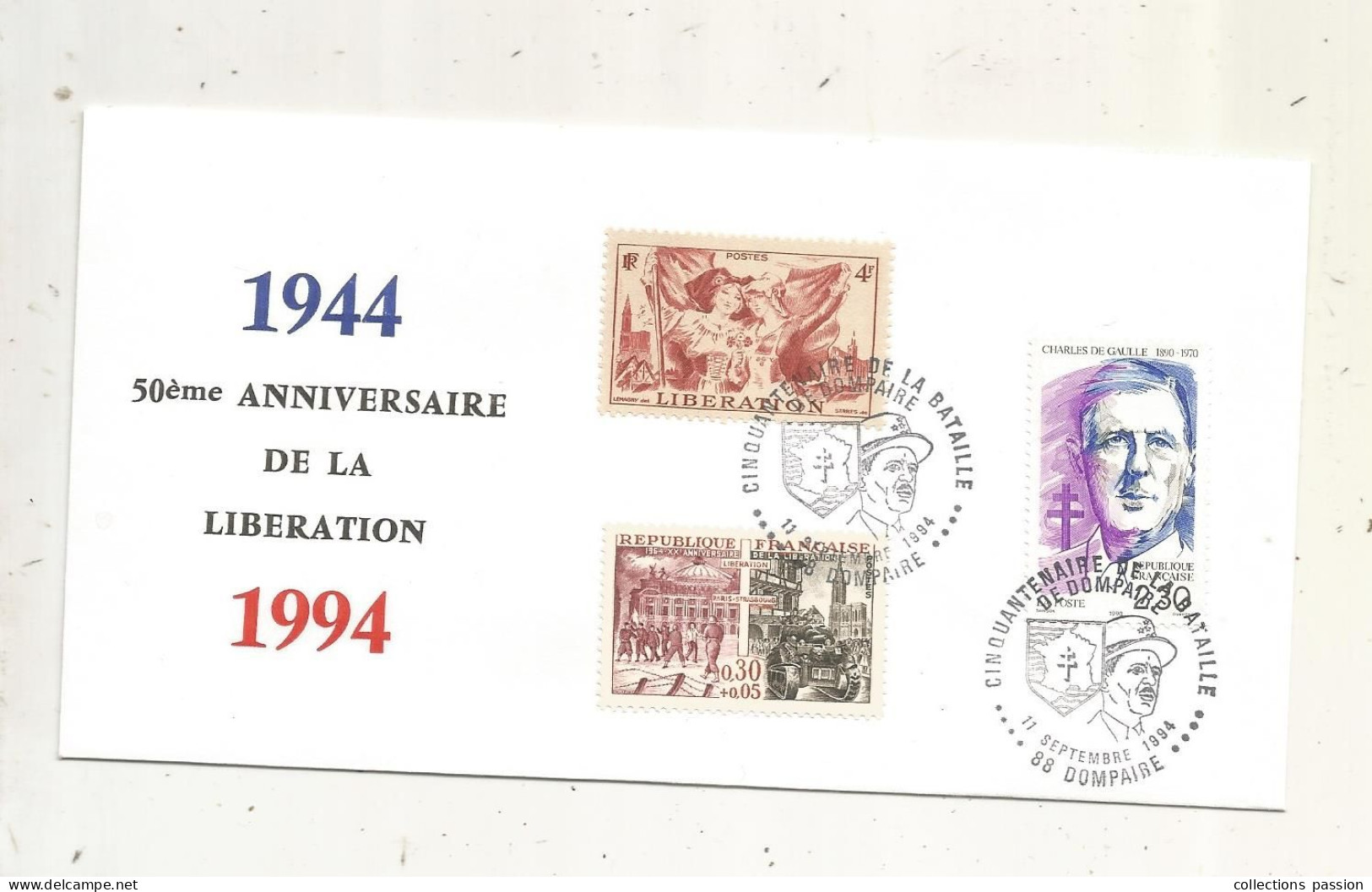 Libération, Cachet Commémoratif, Cinquantenaire De La Bataille De DOMPAIRE,88, 11-9-1994,,frais Fr 1.65 E - Liberation