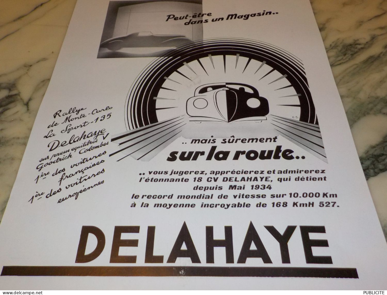 ANCIENNE PUBLICITE SUR LA ROUTE   LA VOITURES   DELAHAYE 1936 - Voitures