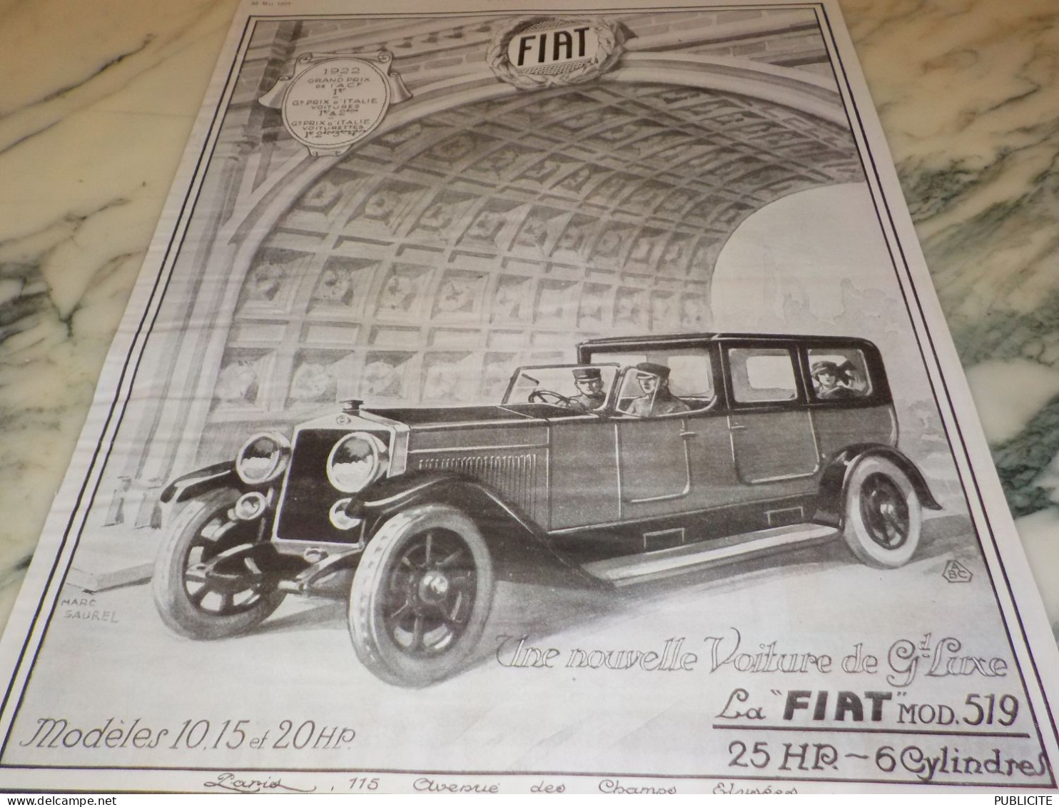 ANCIENNE PUBLICITE GRAND PRIX D ITALIE 20 HP VOITURE FIAT  1923 - Voitures