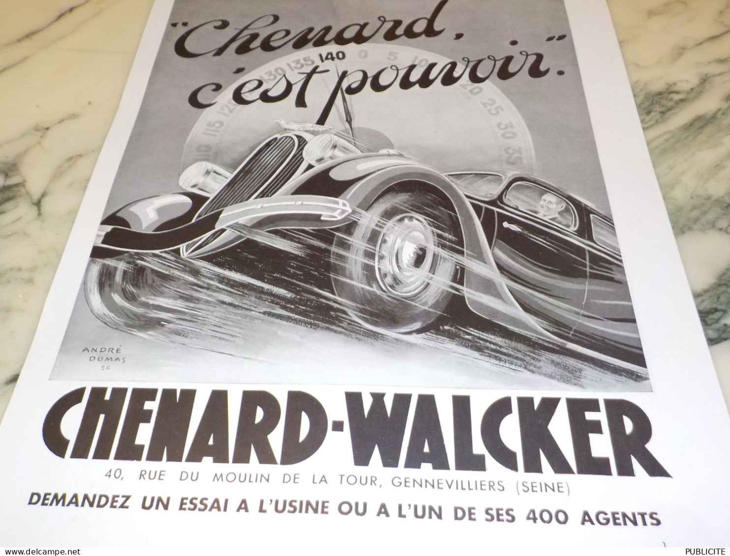 ANCIENNE PUBLICITE  C EST POUVOIR AUTOMOBILE CHENARD & WALCKER  1936 - Voitures