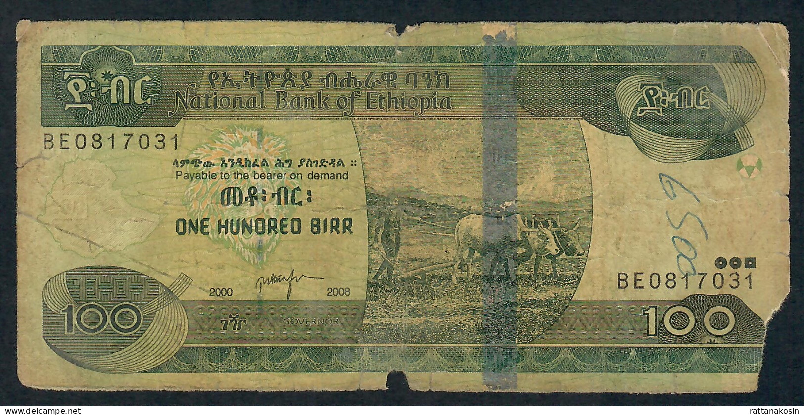 ETHIOPIA P52d 100 BIRR  2000/2008 #BE  POOR - Ethiopie