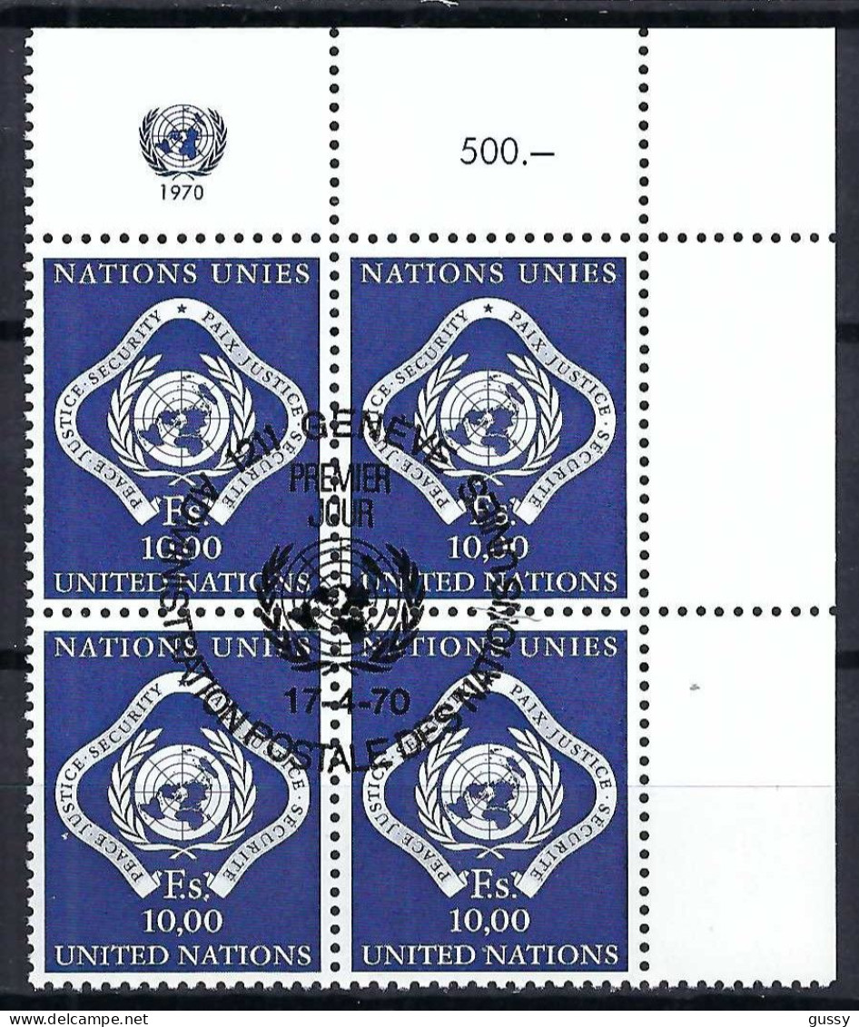 NATIONS UNIES (B. De Genève) Ca.1969: Bloc De 4 CDF Du Y&T 14, Obl. PJ - Gebruikt