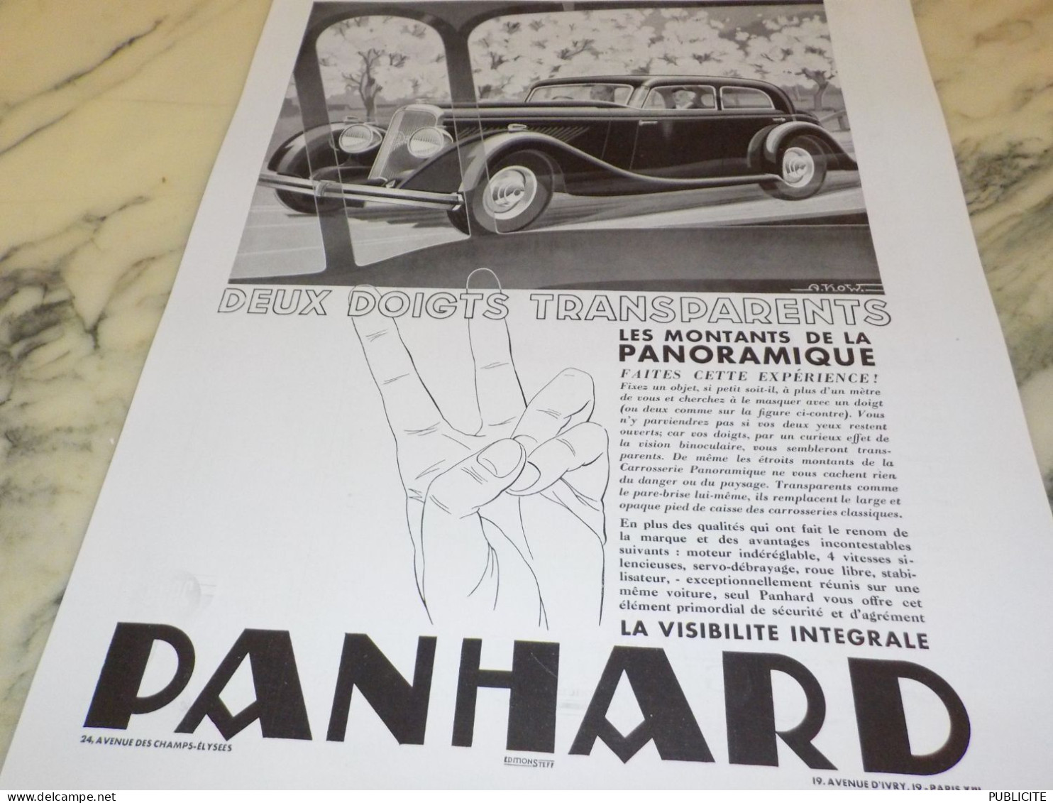 ANCIENNE PUBLICITE TRANSPARENTS  VOITURE PANHARD  1936 - Voitures