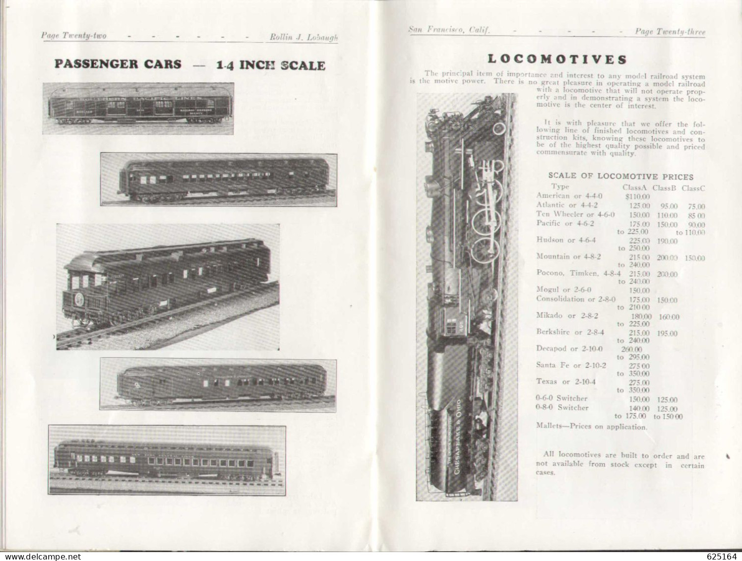 Catalogue LOBAUGH ROLLING J. 1934/35 MODEL RAILROAD EQUIPMENT AND SUPPLIES 1-4 INCH SCALE - Anglais