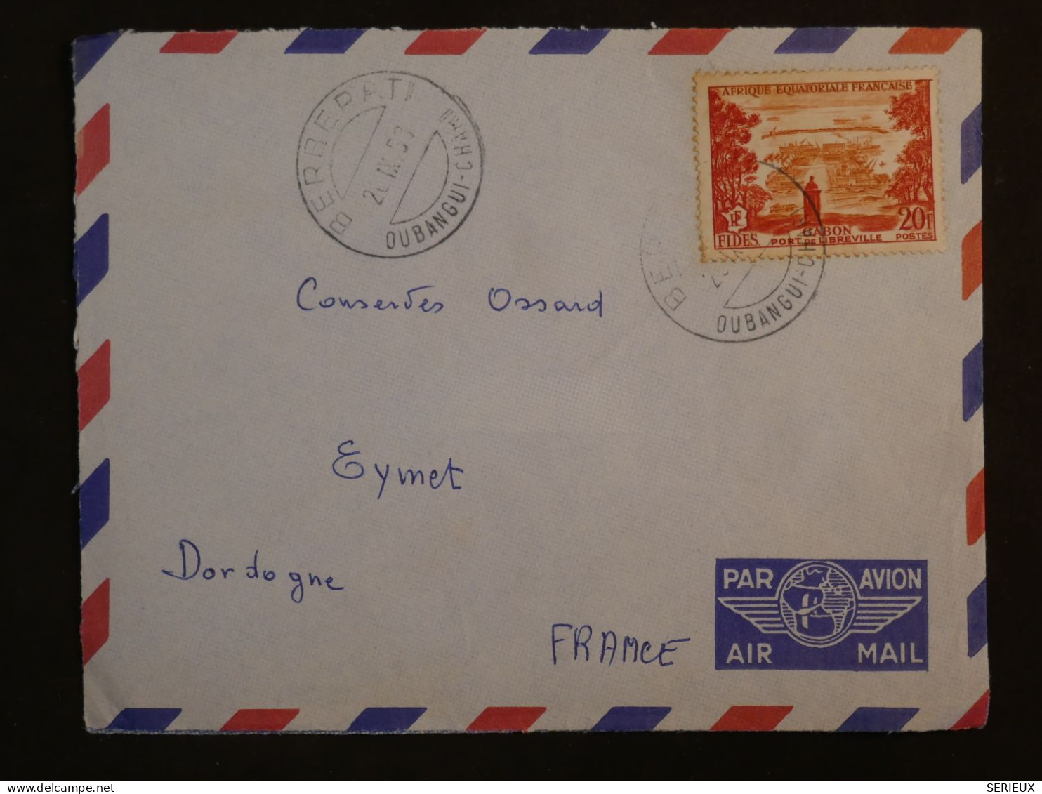 BQ2  AEF OUBANGUI BELLE LETTRE 1955  PETIT BUREAU BERREPATI  A EYMET FRANCE +   + AFFRANCH. INTERESSANT+ - Storia Postale