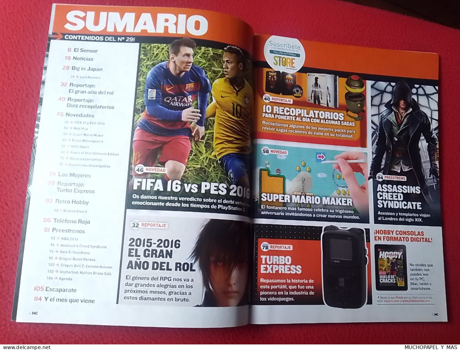 REVISTA HOBBY CONSOLAS Nº 291 HC PORTADA LIONEL MESSI Y NEYMAR, FIFA 16 VS PES 2016 SUPER MARIO ETC VER FOTOS. MAGAZINE. - [4] Thèmes