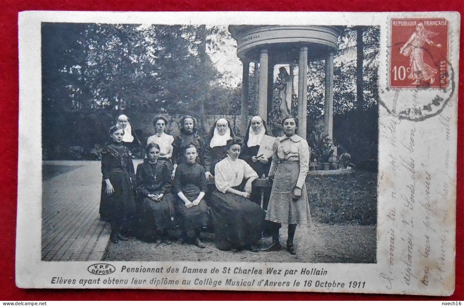 Pensionnat Des Dames De St Charles Wez Par Hollain / Elèves Diplômées Collège Musical Anvers 1911. Expédiée De Maroilles - Brunehaut