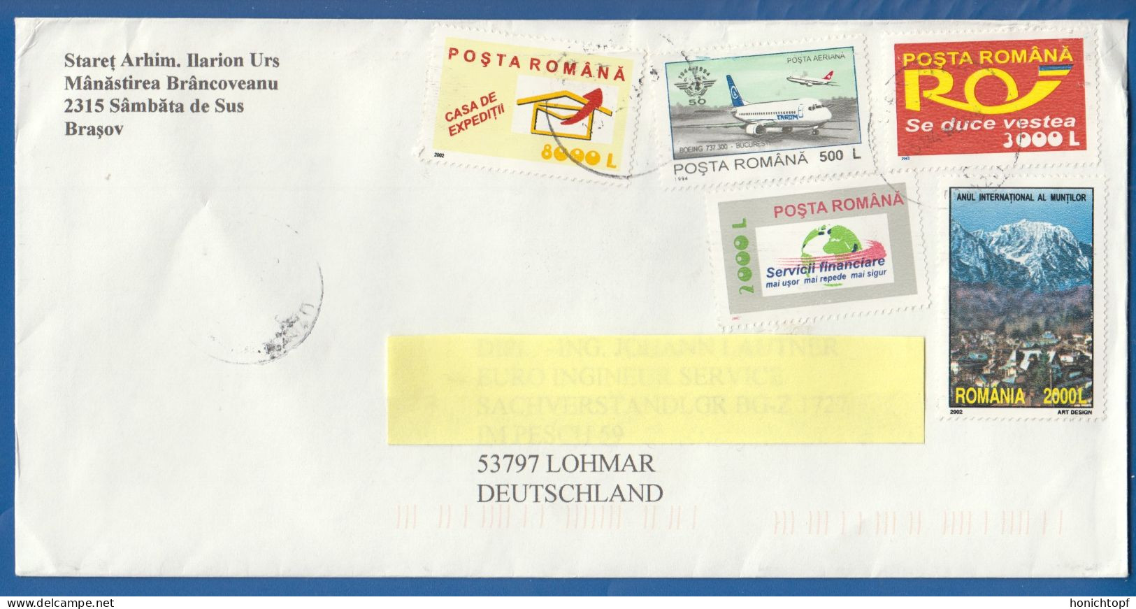 Rumänien; Brief Infla 2004; Manastirea Brancoveanu, Sambata De Sus; Romania - Storia Postale