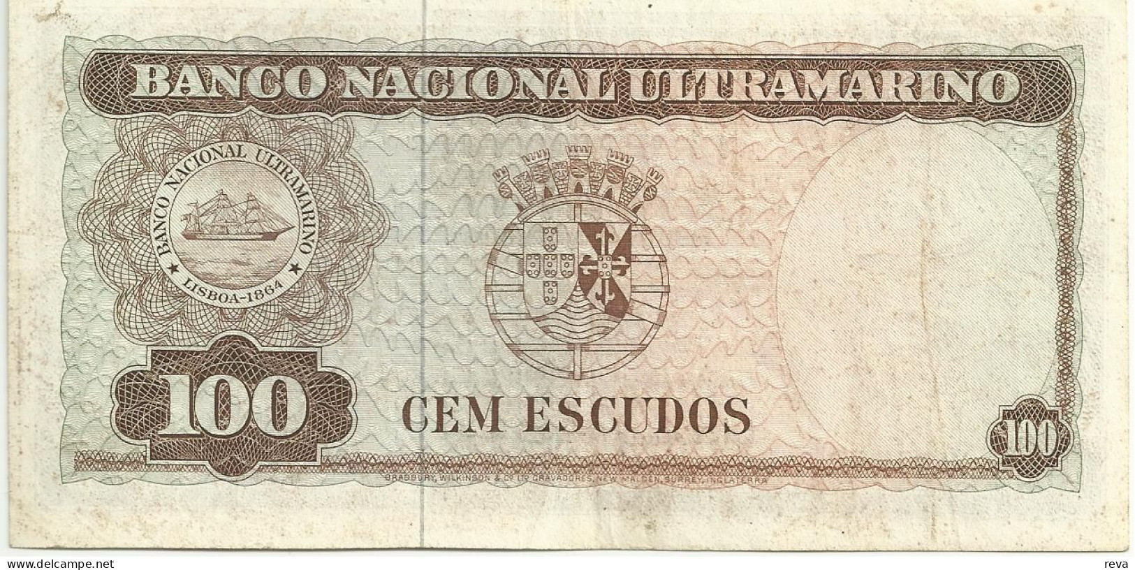 PORTUGUESE TIMOR  100 ESCUDOS BROWN MAN FRONT BACK SHIP EMBLEM BACK SIG.? DATED 02 -01-1959 F P.24 READ DESCRIPTION !! - Other - Asia