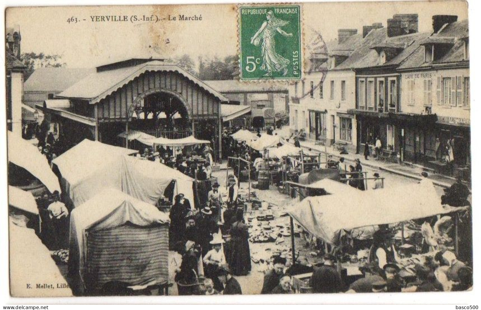 1909 YERVILLE - Le MARCHE Aux HALLES Très Animée - Yerville