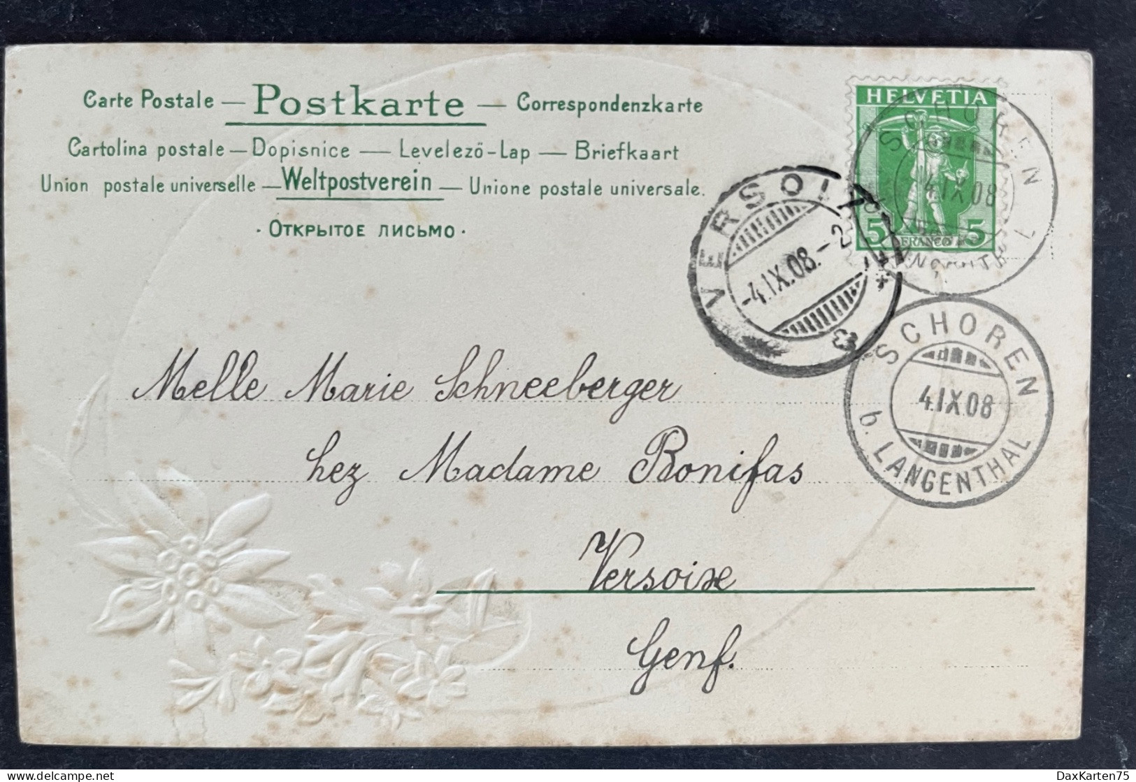 Künstlerkarte Pferdekutsche Alpenblumen / 1908 Gestempelt In Schoren (Langenthal) - Langenthal