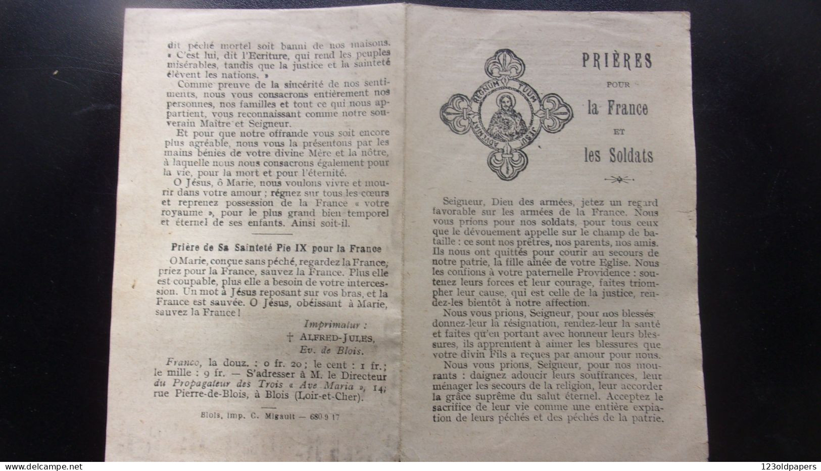WWI  PRIERES POUR LA FRANCE ET LES SOLDATS BLOIS - 1914-18
