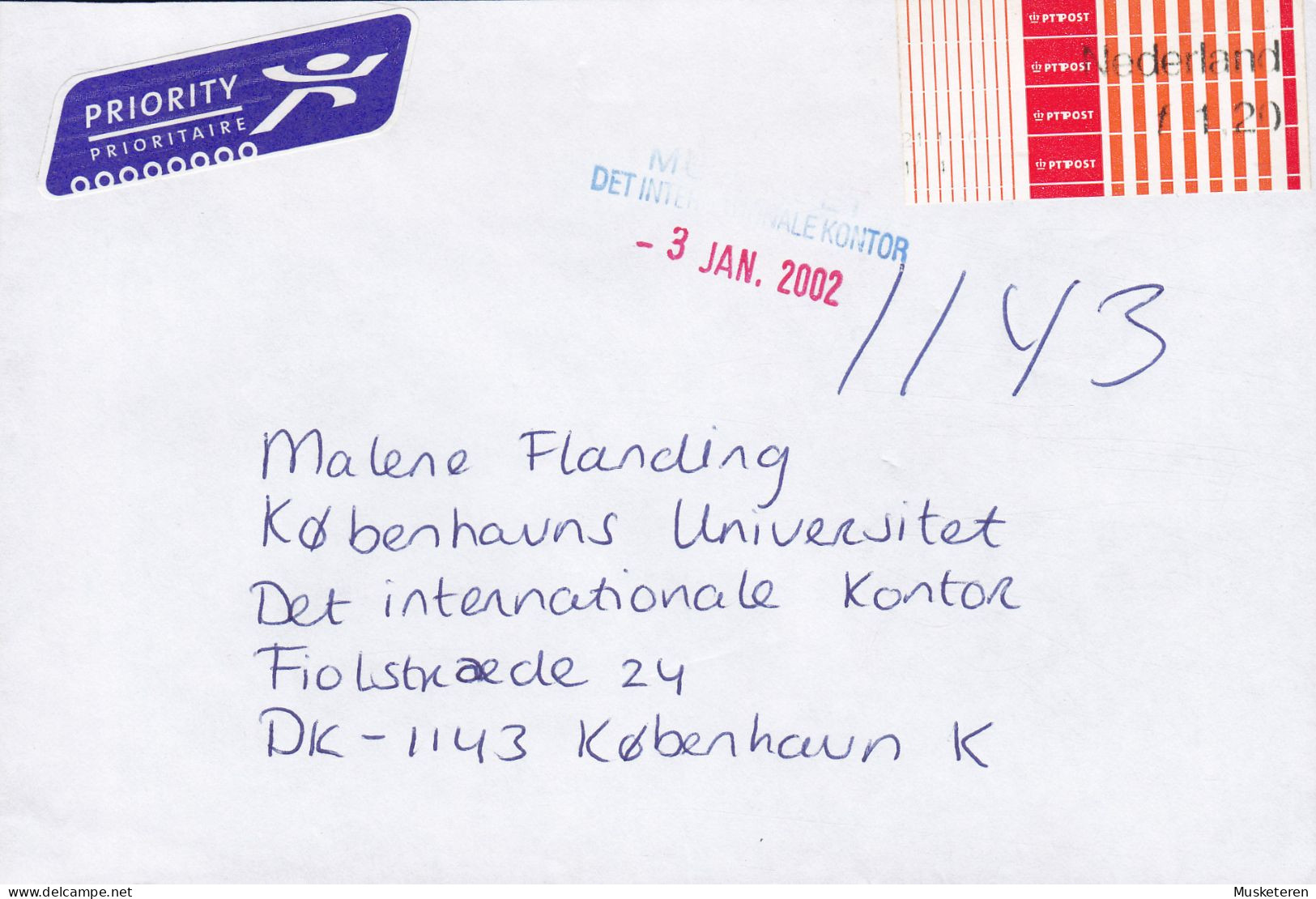 Netherlands PRIORITAIRE Label 2002 Cover Brief KØBENHAVN K. Denmark ATM / Frama Label Single Franking - Machines à Affranchir (EMA)